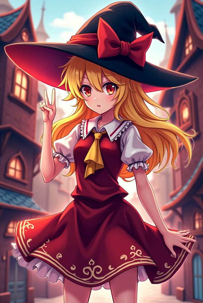With an anime-like pattern、Please draw Marisa Kirisame from the Touhou Project's Scarlet Devil Village