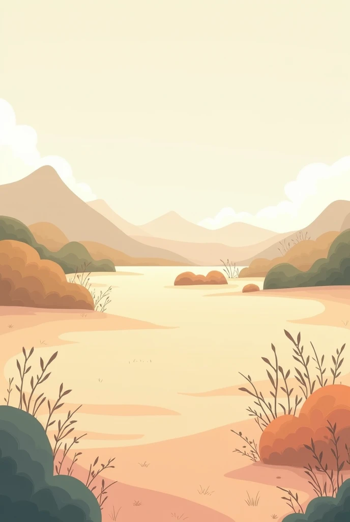 The cartoon focuses on natural views, warm feelings, pastel colors, no animals, no trees, no small flowers, no mountains, flat ground, no walking paths, no streams.