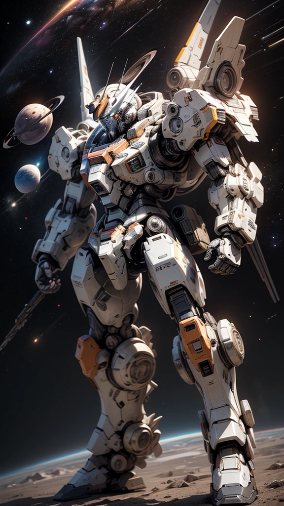 (((High resolution, masterpiece, accurate, Anatomically correct, Winner of numerous awards, most high quality, High detail, High-resolution model, high quality, Very detailed, Ultra high definition,science fiction,super fine concept art, extremely detailed, a heavy mech, hard surface, battlefield:1.5))),, solo,(((((universe space,planet、Earth:1.5))))),Ultra-definitive backgrounds,Ultra-Detailed Backgrounds,fighting pose,mobile suits,Various coloring