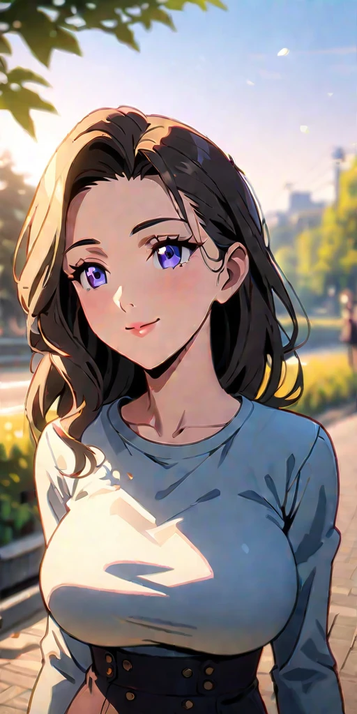 ((Highest quality、masterpiece、anime style、best quality、high resolution、8k、detailed、ultra-detailed:1.3))、Long legs:1.2, Beautiful woman with perfect figure:1.4、(Smiling:1.2), double eyelid、30-year-old female、((((One Woman,beautiful face,Beautiful face、Outdoor,upper body:1.5)))),Big Breasts、High resolution, accurate, Anatomically correct, High-resolution model, high quality, Very detailed, Ultra high definition