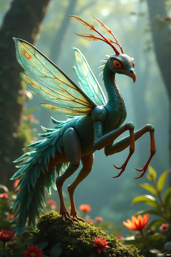 Peacock mixed with praying mantis 