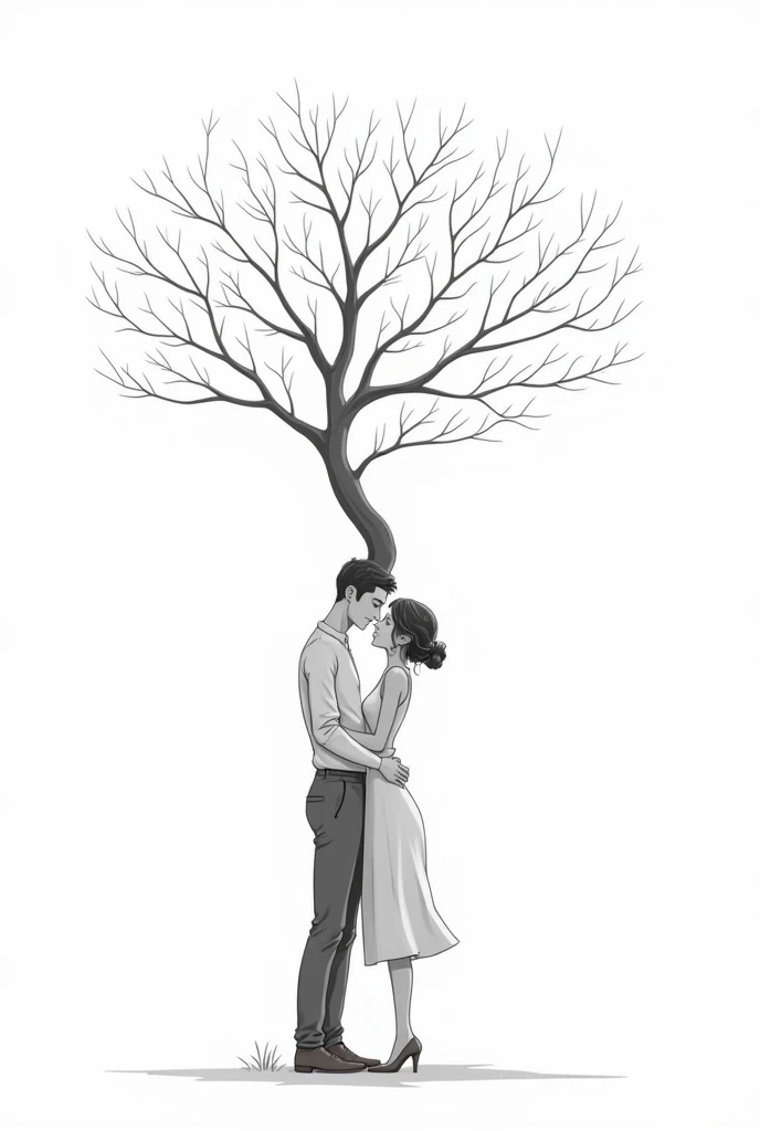A couple hugging become a tree in line art style