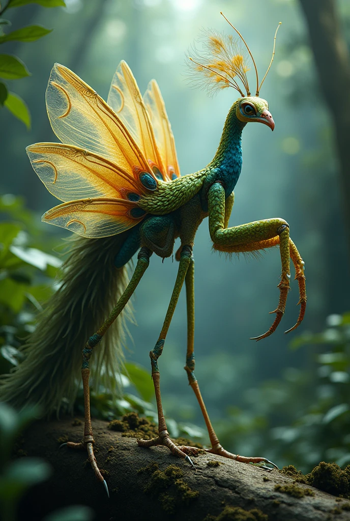 Peacock mixed with praying mantis