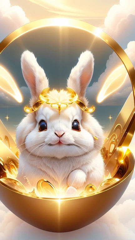 god々Cute rabbit、Aura of Gold,Looking into the camera、Look at this、Background gold、Floating in the clouds