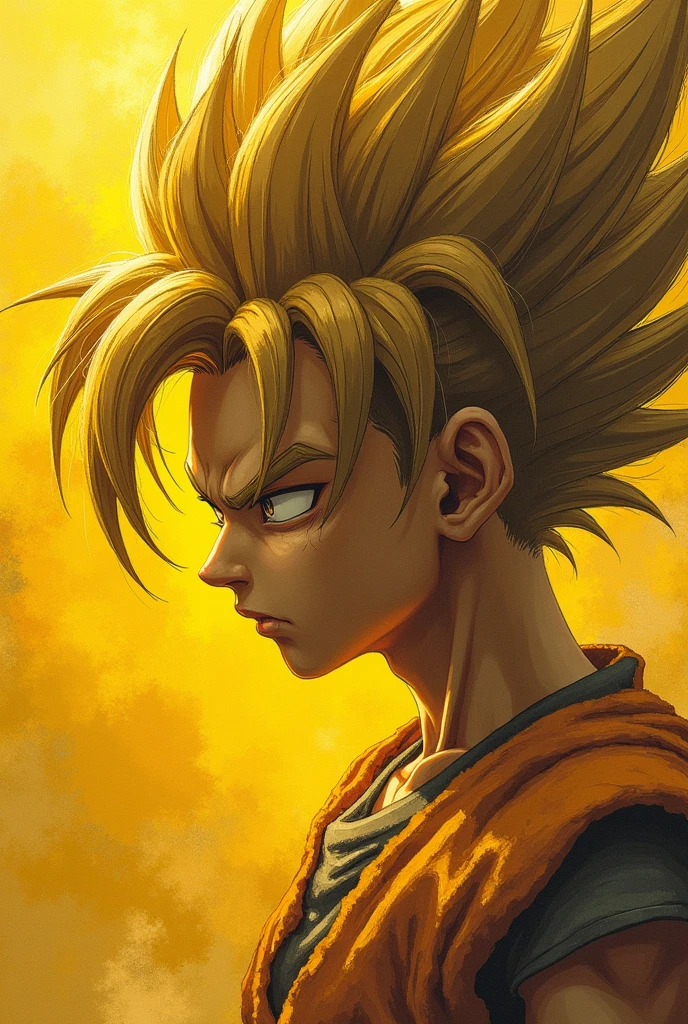 Create a dragon ball super image with a distinct aesthetic composed of dark yellow and dark beige tones. Incorporate photo-realistic drawings that convey raw emotions and are influenced by yombe art. Employ the palette knives technique extensively to add texture, while incorporating elements of hurufiyya. Pay special attention to capturing realistic lighting effects. Ensure the aspect ratio is 9:16 and the image size is 750 pixels, with a pleasant color scheme of five hues.