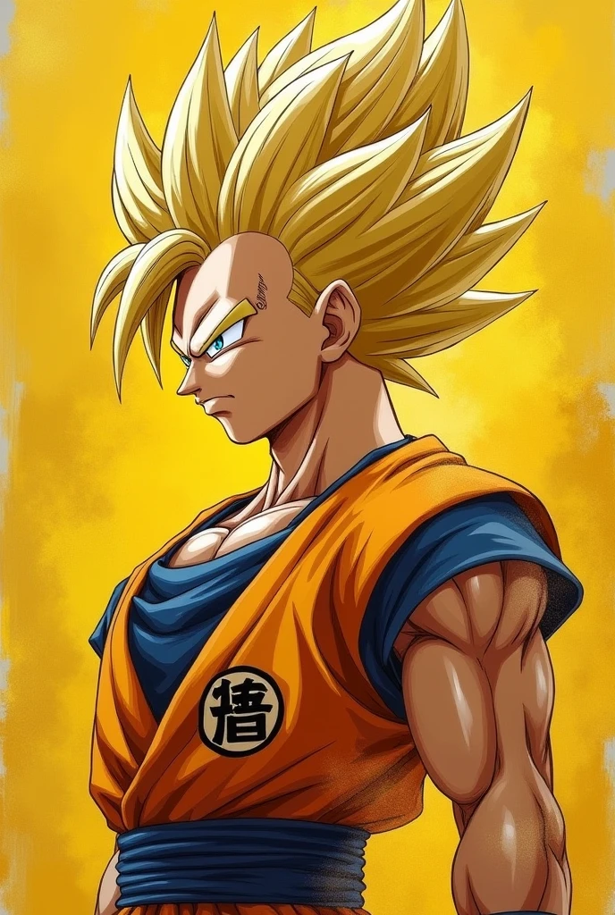 Create a dragon ball super image with a distinct aesthetic composed of dark yellow and dark beige tones. Incorporate photo-realistic drawings that convey raw emotions and are influenced by yombe art. Employ the palette knives technique extensively to add texture, while incorporating elements of hurufiyya. Pay special attention to capturing realistic lighting effects. Ensure the aspect ratio is 9:16 and the image size is 750 pixels, with a pleasant color scheme of five hues.