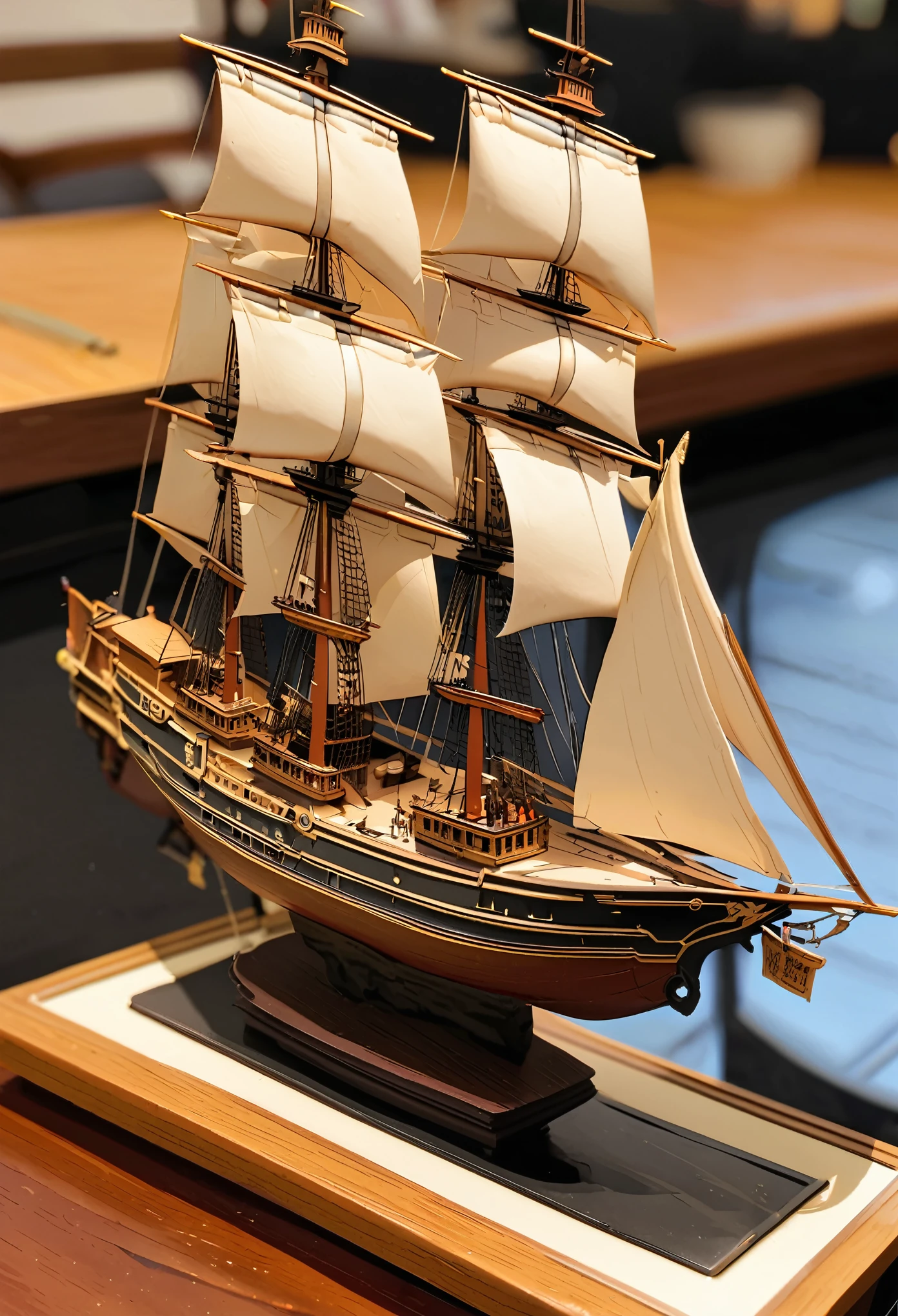 Model sailing ship,Ships of the line,Exquisitely crafted miniatures,Real,Miniature pedestal