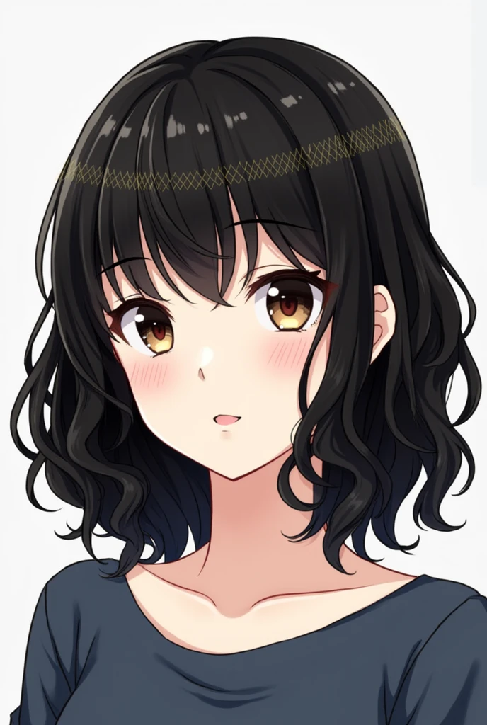 Yuuri, a high school girl from Shirogo High School。Hair is black。Then I curled her hair with golden mesh.。Draw realistically。