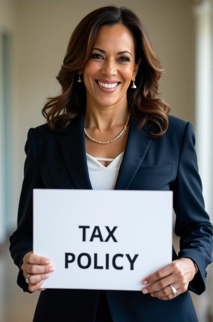 Kamala Harris with tax sign