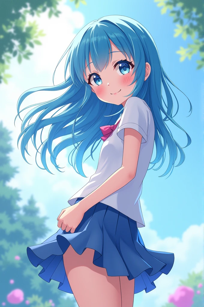 Blue-haired girl sticking out her ass in anime style