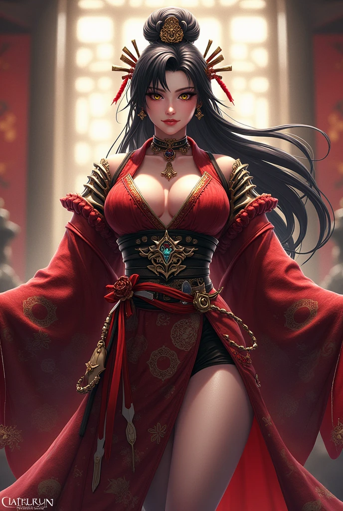 score_9, score_8_up, score_7_up, score_6_up, score_5_up, score_4_up, BREAK 1girl, ((muscular body:1)), intricate, kimono, (eyeliner:1.2), looking at viewer, detailed background,huge breasts (masterpiece, high quality:1), 2.5D, Realistic, Raiden Shogun (Genshin Impact)