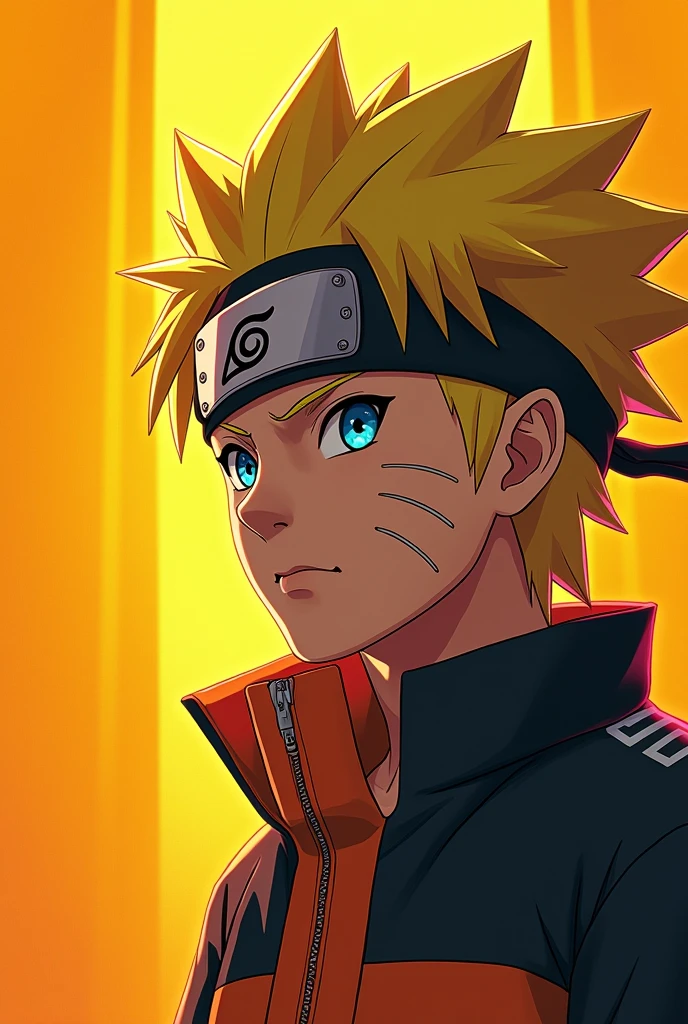 Create a cyberpunk dystopian Naruto anime image with a color scheme of light yellow and dark orange. Render realistic oil paintings with the aesthetic of an Associated Press photo, featuring zigzag patterns and a cartoon mise-en-scène. Incorporate elements of gadgetpunk in an AR 9:16 format with a resolution of 750 pixels, using Niji 5.