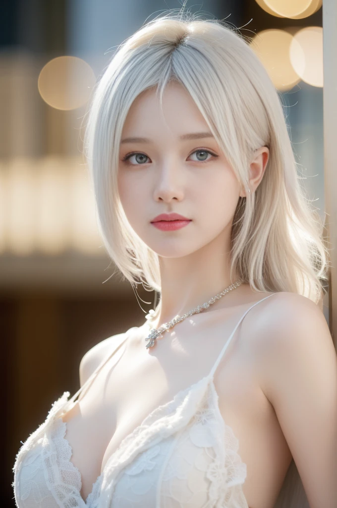 best quality, tmasterpiece, Ultra-high resolution, Clear face, (Reality: 1.4), perfect lighting,(photorealistic: 1.50), anime wallpaper, Guviz style artwork , fantasy cover up to magic , by Yang J, Guviz, beautiful artwork illustration, beautiful digital artwork, beautiful digital illustration, Li Song, beautiful anime portrait, art style at Beauvot,illustration, ethereal and beautiful, highly detailed, CG, unity, 8k wallpaper, Amazing, fine detail, masterpiece, best quality, official art, highly detailed CG unity 8k wallpaper,absurd, extremely absurd, large file size, highly detailed , high resolution, very detailed,beautiful girl with details, very detailed eyes and face, beautiful detailed eyes,light on the face,cinematic lighting, 1 Female, Beautiful, Russian Baby Face, 20 Years Old, White Skin, Huge Colossal Breasts, Sleeveless, Cleavage, White Dress, ((bokeh:1.3)) , Perfect Body Anatomy,