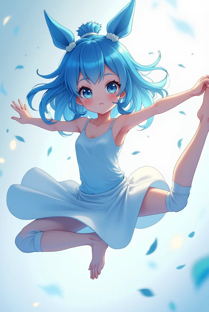 Blue-haired girl in anime style doing the splits