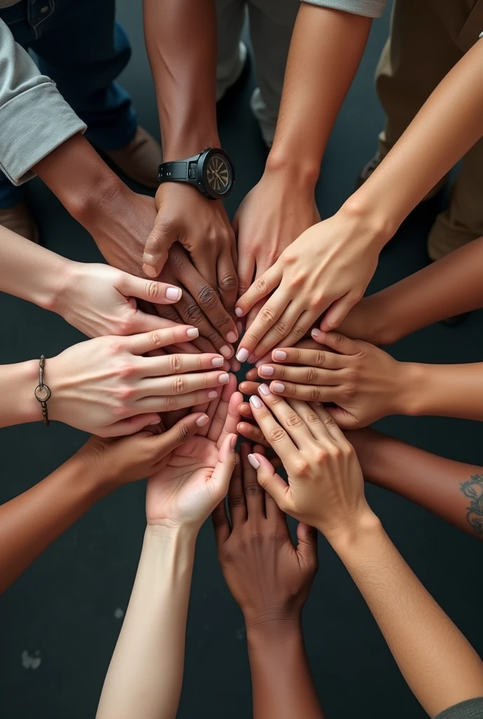Group hands on top of each other of diverse multi-ethnic and multicultural people.Diversity people. Concept of teamwork community and cooperation.Diverse culture.Racial equality.Oneness