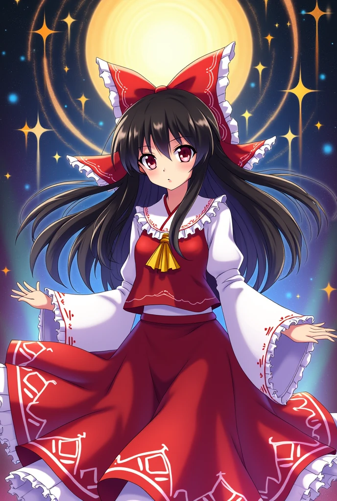 With an anime-like pattern、Please draw Hakurei Reimu from the Touhou Project