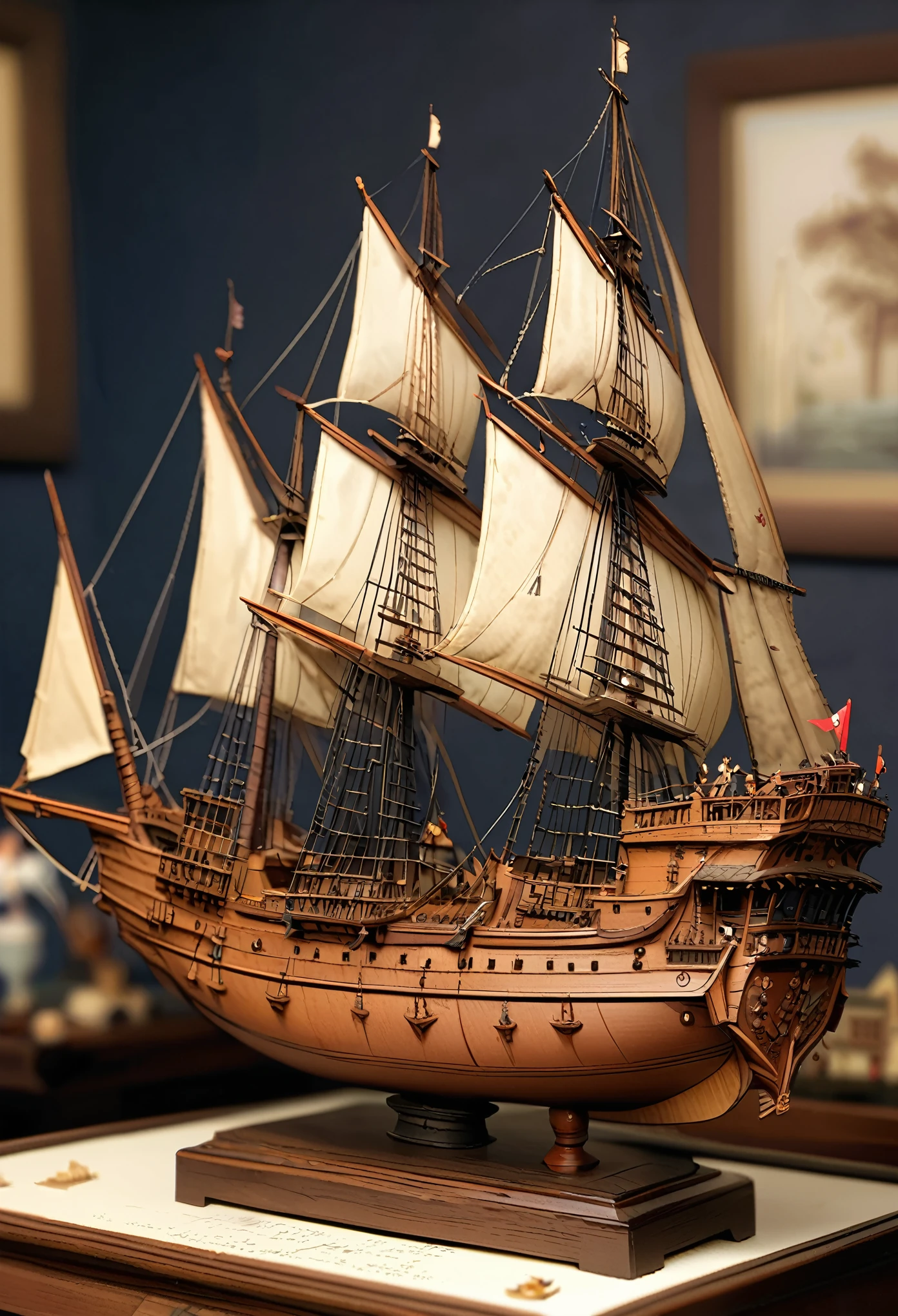 Model sailing ship,Sailing ships of the Middle Ages,Exquisitely crafted miniatures,Real,Miniature pedestal