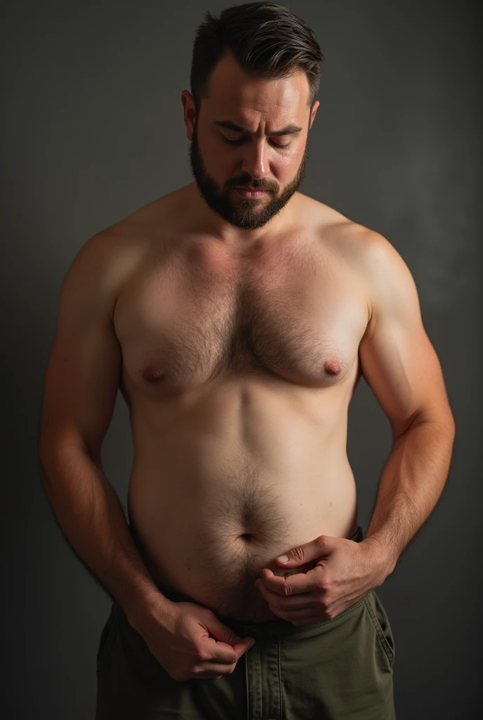 Fat gay man opening his naked ass and showing his anus