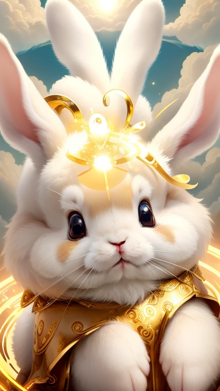 god々Cute rabbit、Aura of Gold,Looking into the camera、Look at this、Background gold、Floating in the clouds