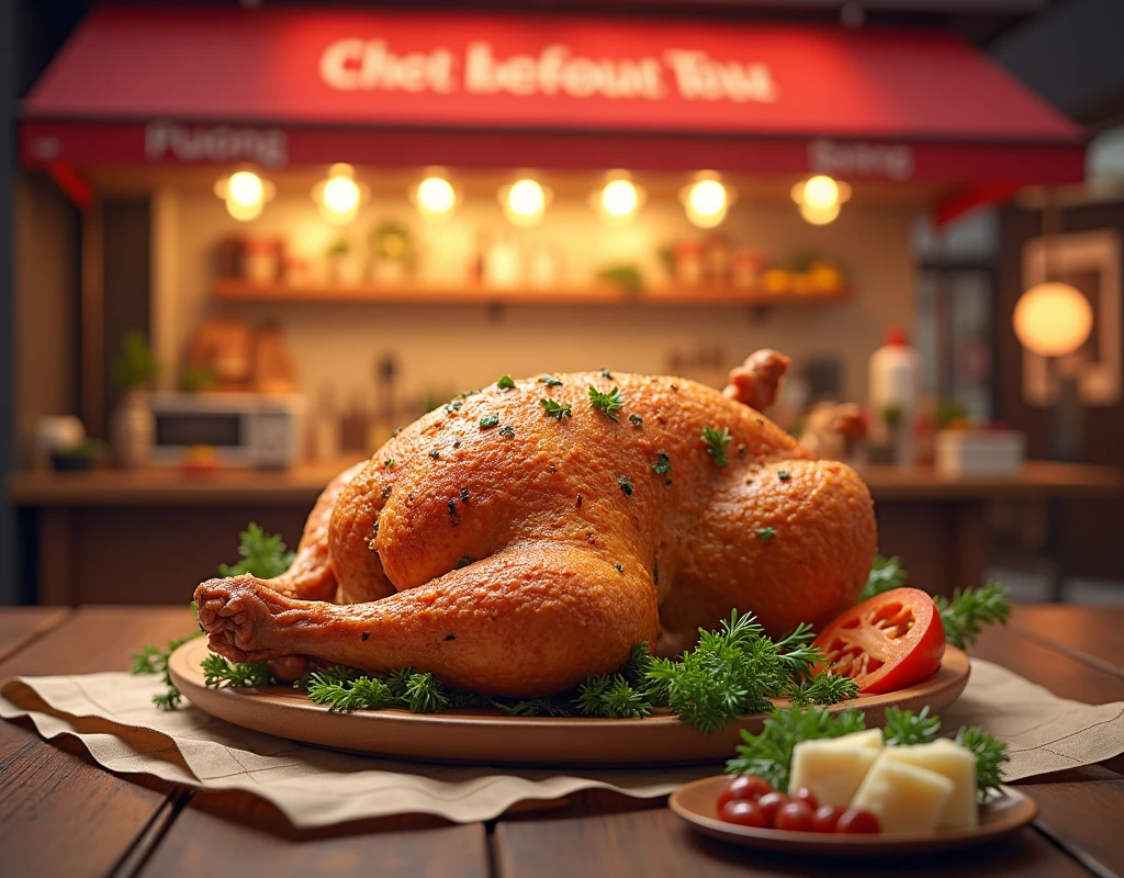  an advertising image of a roast chicken shop with a brochure template