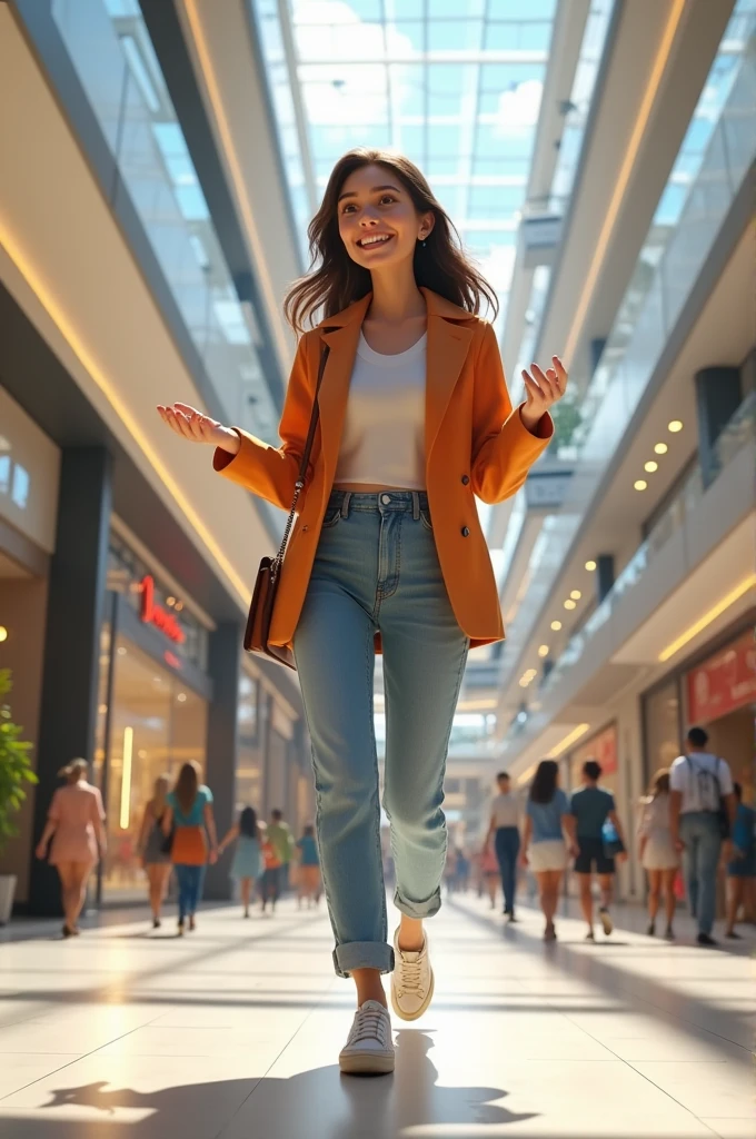 20 year girl talking in mall 3D animated