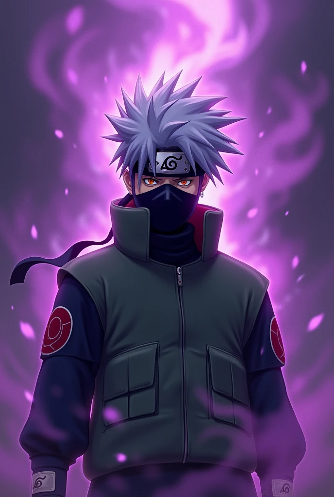 Make a Kakashi hatake‚ background colour purple‚ use of power‚ reduce a power