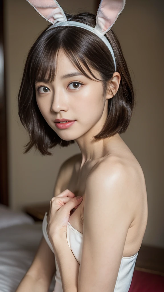 (Bunny girlの衣装、Sexy Costumes:1.3)、One Woman、22 year old Japanese woman、Beautiful woman、solo、whole body、((Highest quality、high resolution、High resolution、detailed、8k:1.25))、Realistic photos、High-definition photos、Just the right white balance、Perfect proportions、Thin arms、Beautiful feet、Wearing high heels、Smiling Kindly、Direct your gaze this way、looking at the camera、Angle from the front、Photo taken from the front、(In the bedroom、Soft Lighting、Professional Lighting:1.2)、Realistic skin texture、Medium breast、C cup bust、Emphasize the chest、Dynamic Pose、(Bunny girl、leotard、High leg、Bunny ears headband)、detailedな顔、detailedな目、Thin eyebrows、Dark brown eyes、Brown Hair、Short Hair、Delicate hair、Glossy lips、Anatomically correct、Normal limbs、A ruddy complexion、Sex Icons、RAW Photos、Slim figure、Gaze Here、Professional photo shoot