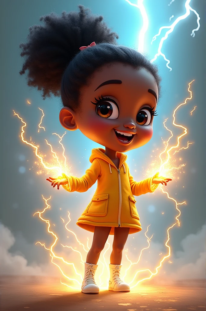 create a black-colored female animation with lightning elements and the name nana cute girl