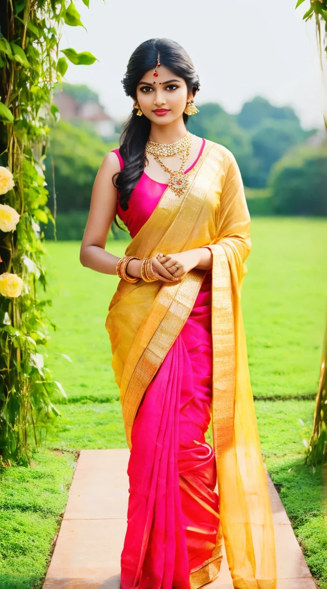 wear green designer printed Saree and blouse, a bindi on the center of the forehead, extra big chest, 36D, Indian temples in background, flower basket, very well dressed, going to temple for prayers, golden heavy jewellery, very beautiful 25 year old indian girl, full body photo, mehendi in hands, random hair style, holding Puja plate with Puja items for lord Shiva, lord Shiva temple in background, jewelry, gem, necklace, necklace set, tika, vermilion, nathiya, ear rings, mangalsutra, golden haar, gold bracelet, anklets, thick lips, holding flower basket for Puja in hand, skindentation, parted lips, full body photo from front, beautiful face, beautiful body, (detailed eyes), ulzzang-6500-v1.1, thick eyelashes, long eyelashes, random hair style, broad light, backlighting, bloom, light sparkles, chromatic aberration, sharp focus, Nikon Z 85mm, unparalleled masterpiece, ultra-realistic 8k photos, best quality masterpiece, best quality,