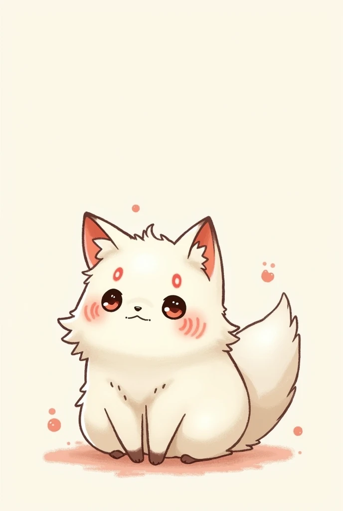White baby Japanese fox with red lines, round eyes, slightly plump, 2D animation generation, cute atmosphere, symbolic of Japanese gods, cuteness like drawn with crayons