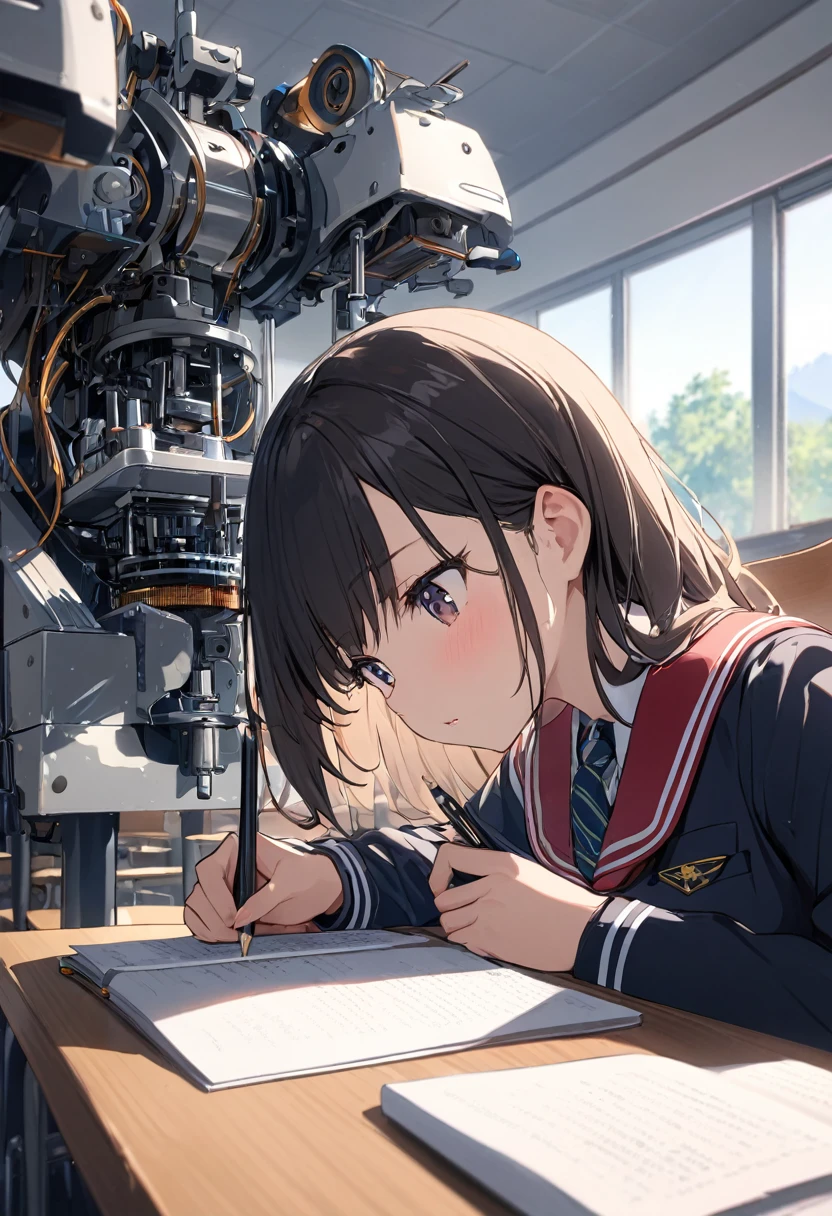 woman,girl,Beauty,student,uniform,study,class,classを聞いている,School,machine,Chair,close-up head