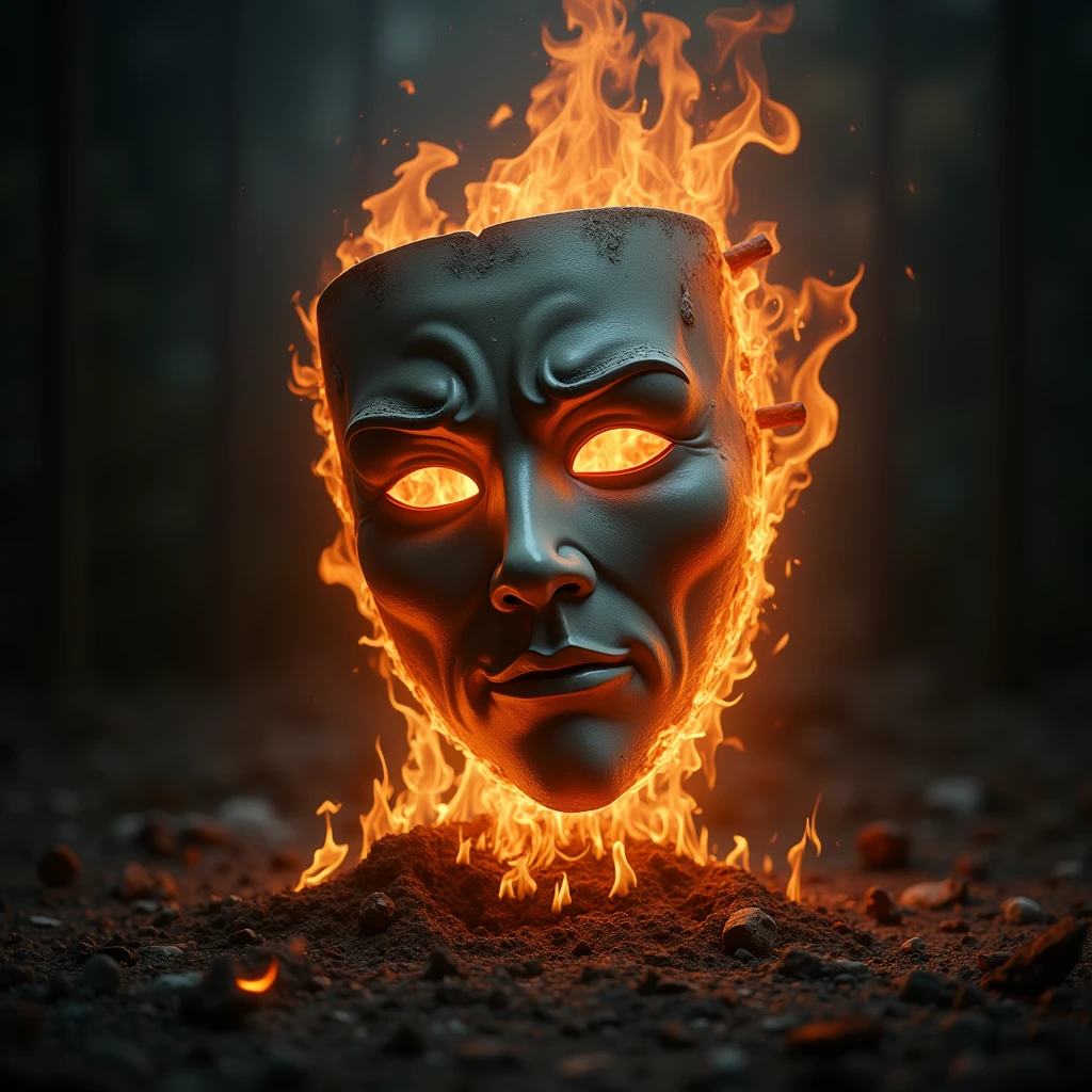Burning sad theater mask