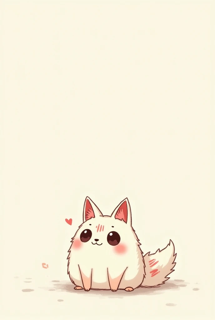 A white baby Japanese fox with red lines, round eyes, and a slightly plump figure. 2D animation generation. It has a cute atmosphere and gives off a sense of Japanese divine charm. It has a carefree, crayon-drawn cuteness that makes it seem like it's about to go on a trip.