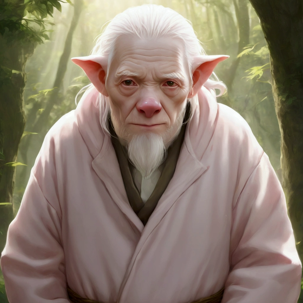 Anime illustration、High resolution、Albino old man in pig costume