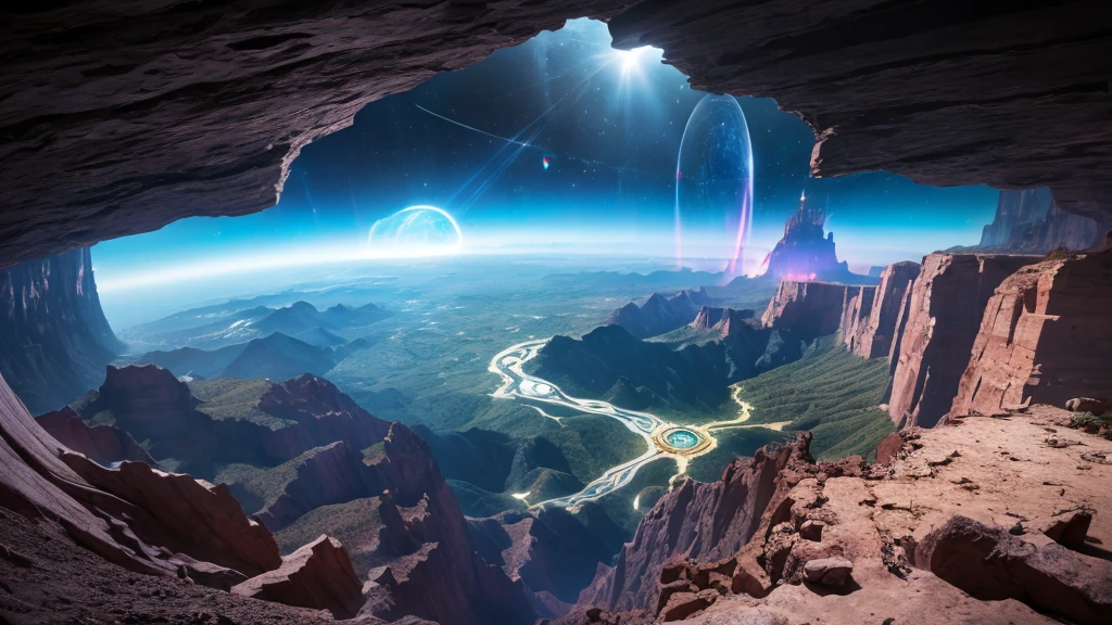 space opera, 5th dimension, Gods. creation, dimensional distortion, wormhole, final fantasy7,
meteo, cosmo canyon