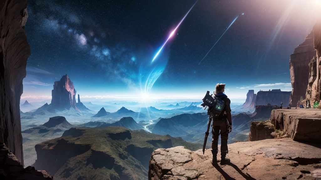 space opera, 5th dimension, Gods. creation, dimensional distortion, wormhole, final fantasy7,
meteo, cosmo canyon