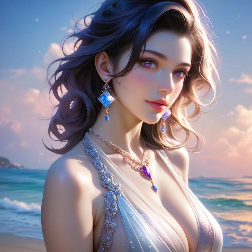 score_9, score_8_superior, score_7_superior, A masterpiece in 32K resolution,Highest quality,it is really amazing,Very detailed,Ultra-high resolution,Ultra-realistic,Realistic,Increased depth of field,Cinematic lighting,
Sexy mature Japan woman,
black straight medium hair,Ultra-detailed and beautiful face,Gentle expression,Translucent white skin,Realistic skin texture,
Elegant swimwear,
Elegant and luxurious design,Colorful color patterns,Beautifully detailed decoration,Detailed fabric texture,
Gorgeous necklace,Earrings,
Coastline at night,delay々A desolate sandy beach that continues,The huge moon illuminates the beach in a fantastic way,Dark clouds floating in the dark night sky,
Cinematic Angle,