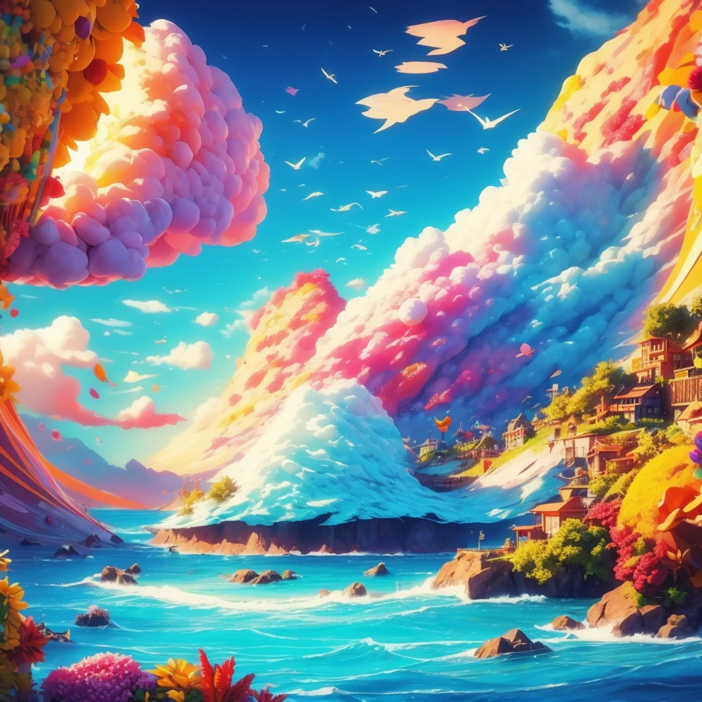 dreamy colorful world , clouds , sky, ocean , positive light 