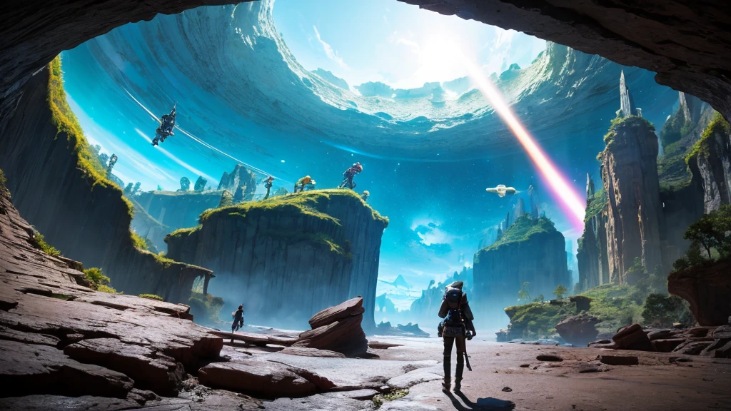 space opera, 5th dimension, Gods. creation, dimensional distortion, wormhole, final fantasy7,
meteo, cosmo canyon