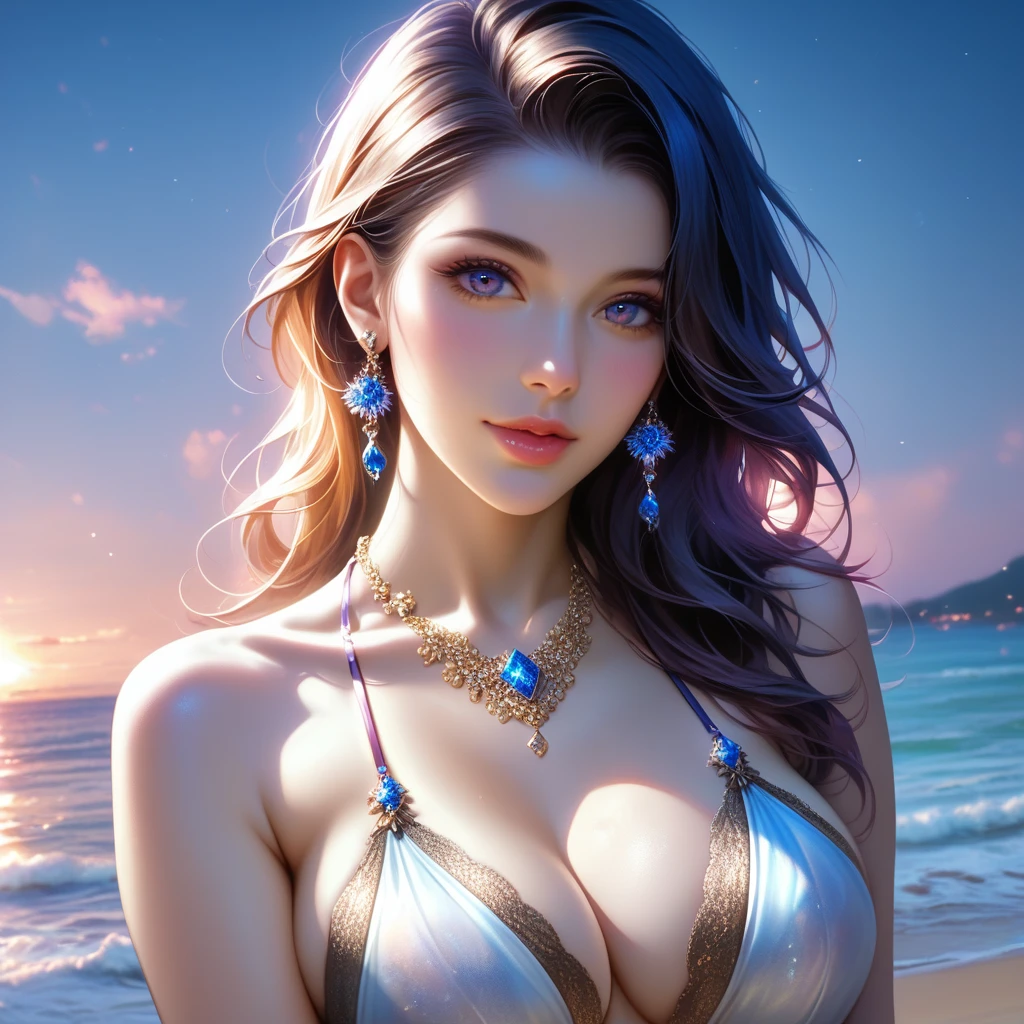 score_9, score_8_superior, score_7_superior, A masterpiece in 32K resolution,Highest quality,it is really amazing,Very detailed,Ultra-high resolution,Ultra-realistic,Realistic,Increased depth of field,Cinematic lighting,
Sexy mature Japan woman,
black straight medium hair,Ultra-detailed and beautiful face,Gentle expression,Translucent white skin,Realistic skin texture,
Elegant swimwear,
Elegant and luxurious design,Colorful color patterns,Beautifully detailed decoration,Detailed fabric texture,
Gorgeous necklace,Earrings,
Coastline at night,delay々A desolate sandy beach that continues,The huge moon illuminates the beach in a fantastic way,Dark clouds floating in the dark night sky,
Dramatic Angle,