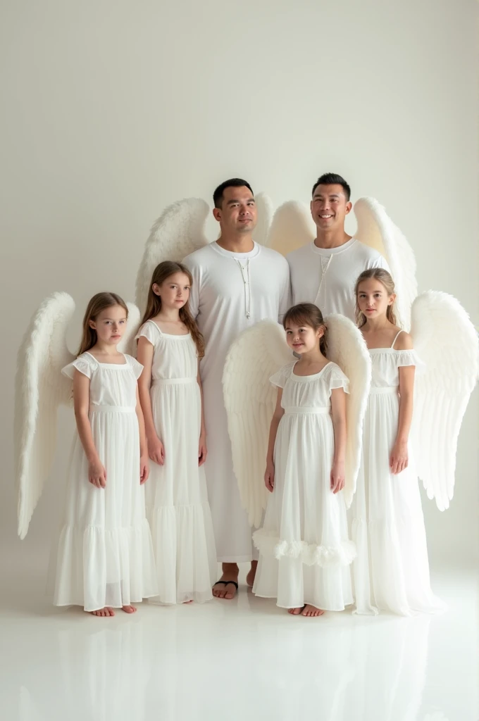 there are a group of people posing for a picture in front of a backdrop, angels in white gauze dresses, angel themed, angel-themed, 2 0 1 9, 2019, 2018, 2 0 1 8, wearing white cloths, baptism, holy themed, wearing white robes!, 8k photo, 8 k photo, wearing white clothes
