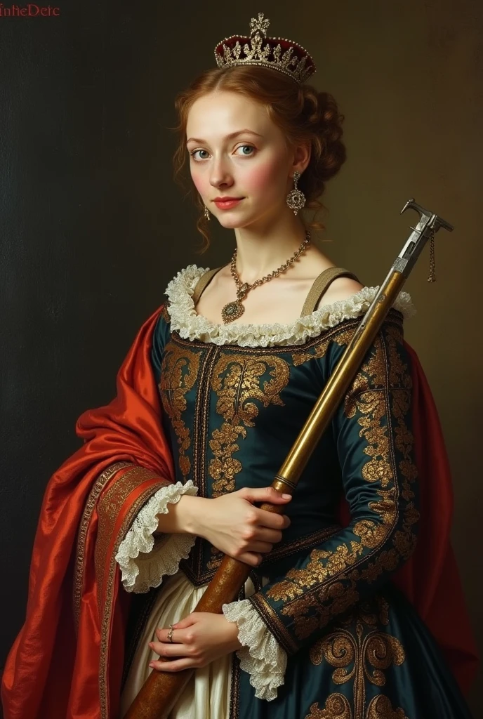 Catherine de medicis de face tenant des armes la main levee 