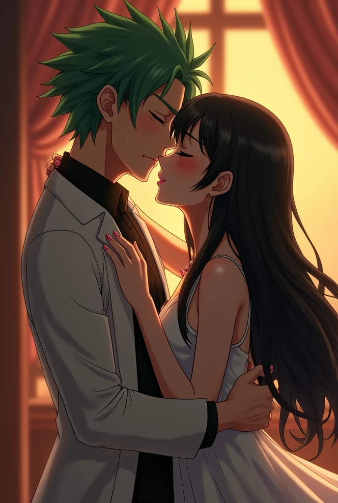 Senku from Dr.stone kissing his black haired wife's neck