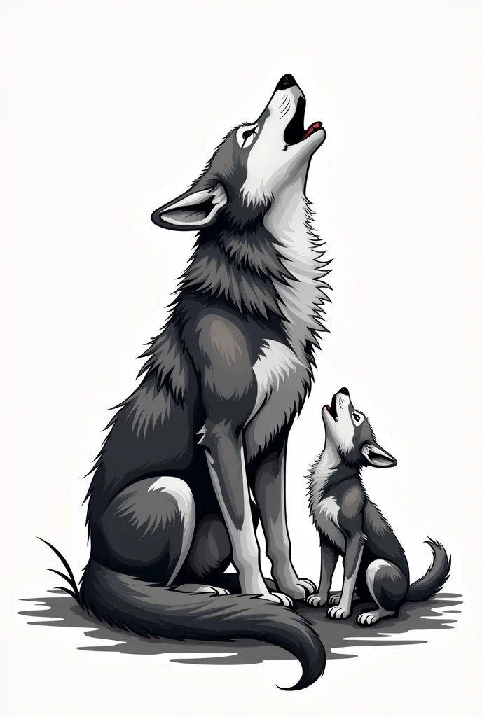 Would you like a basic tattoo of a big wolf and his little cub? (vector mode) to get a tattoo, and they both howl on the same side