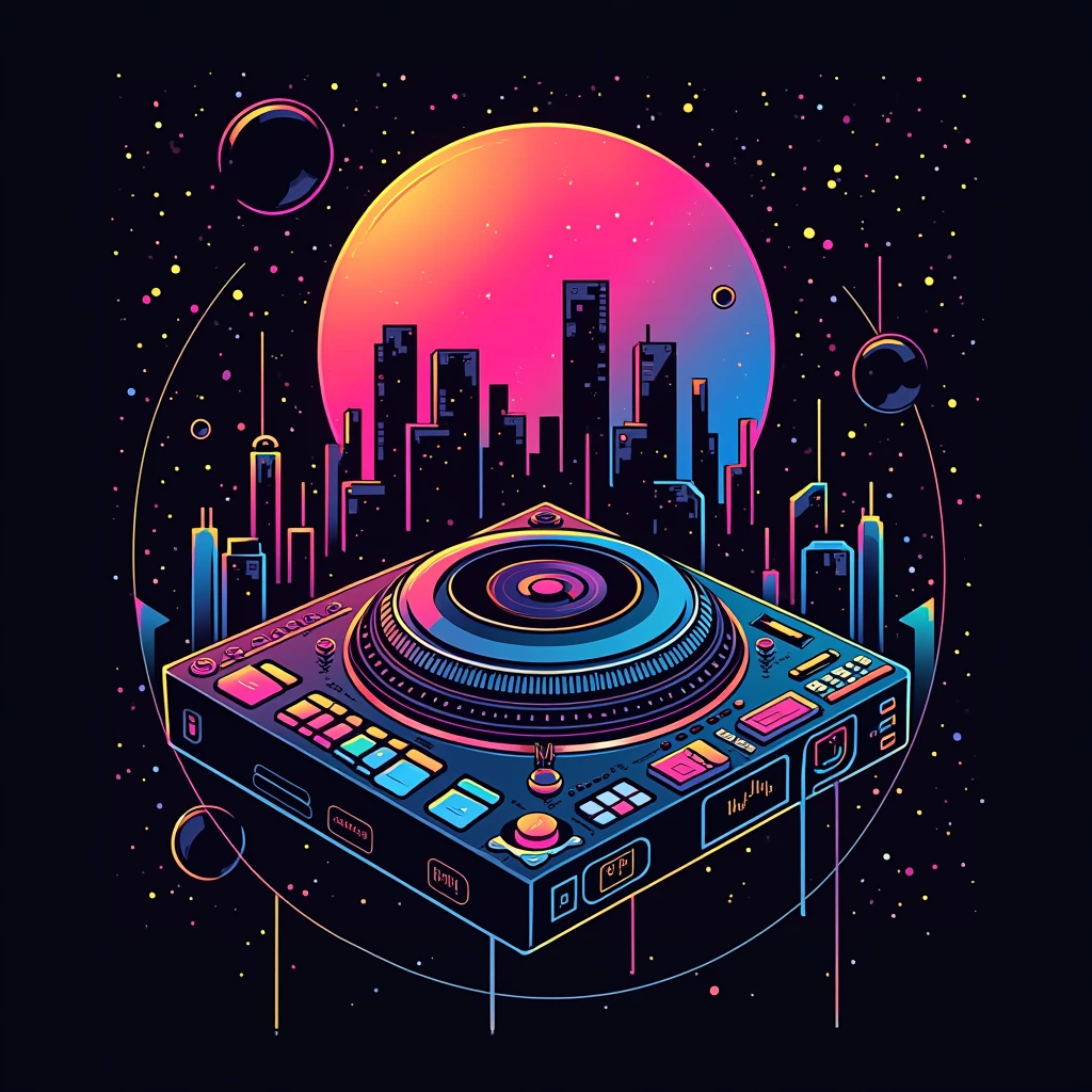 Electronic music album cover in vibrant colors and black