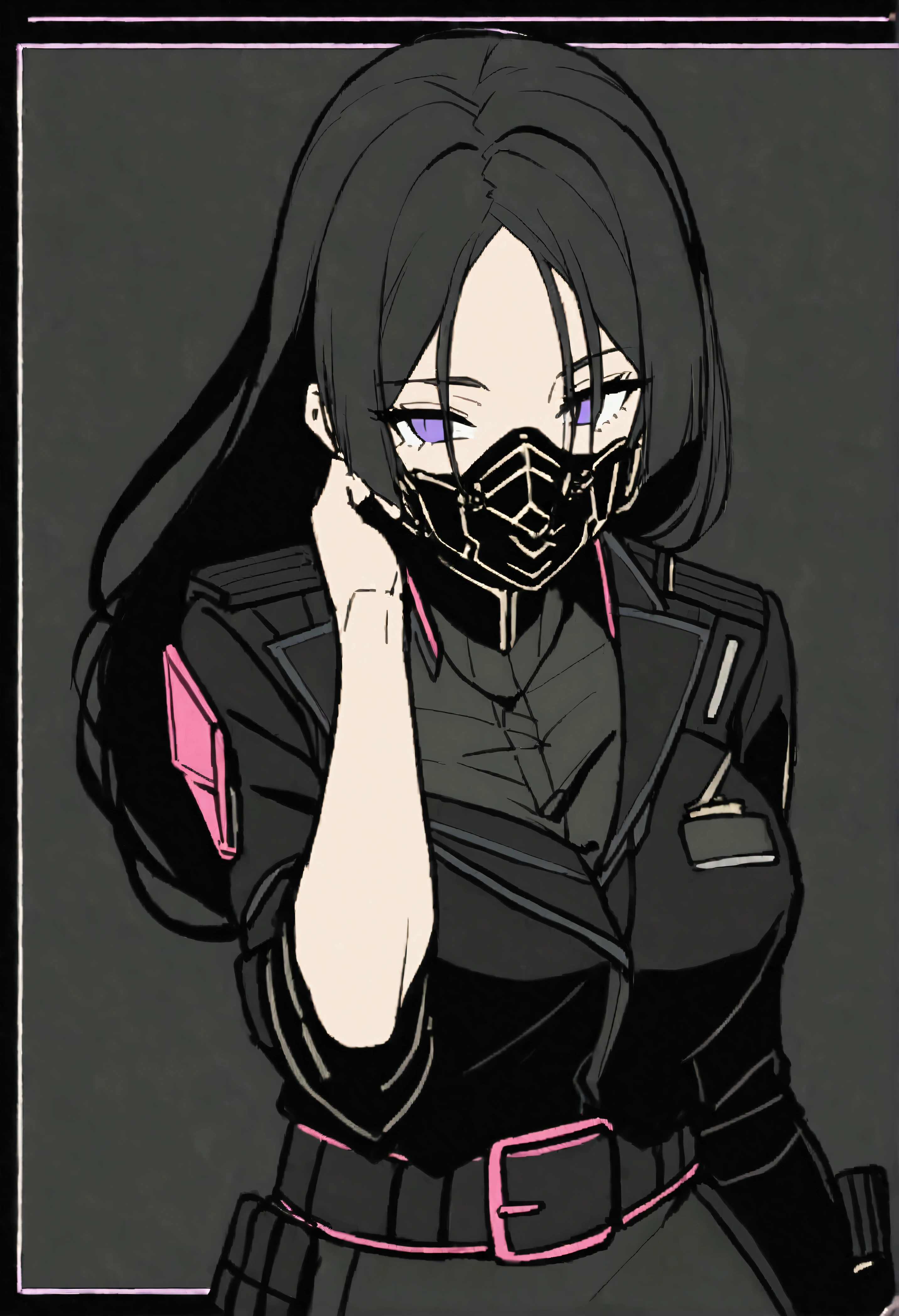 masterpiece、Highest quality、One mature woman、Raikou、A motherly smile、score_9、score_8_up、score_7_up、score_6_up、lucy \(cyber punk\)、Arm Covers、(Black Combat Mask:1.5)、Brown Harness、Tactical Belt、Combat Pose、(One hand up)、、、Express、、sinozick style、flat color、Dark Theme