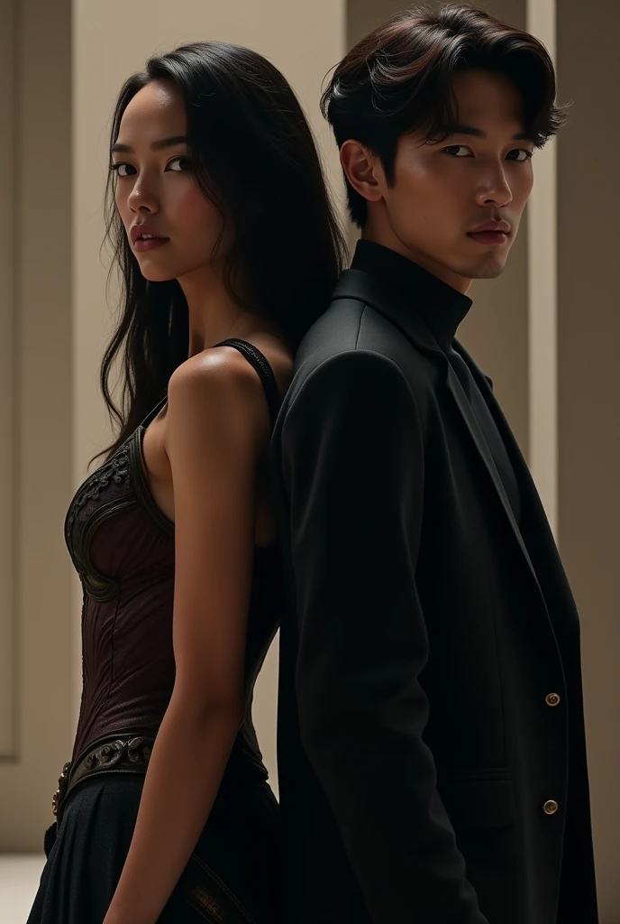 Gal Gadot with Jin Lead standing with her back turned looking at the camera