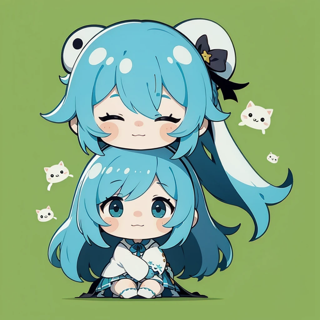 Little、cute、Ultra-high resolution、Best aesthetics、Top quality foot depiction、Anime Style、Flat avatar、Milky white and blue hair color、Long Straight Hair、Sitting with her legs stretched out、Inside a circular shape、Simple Background、Sanrio Character Plush Toys、