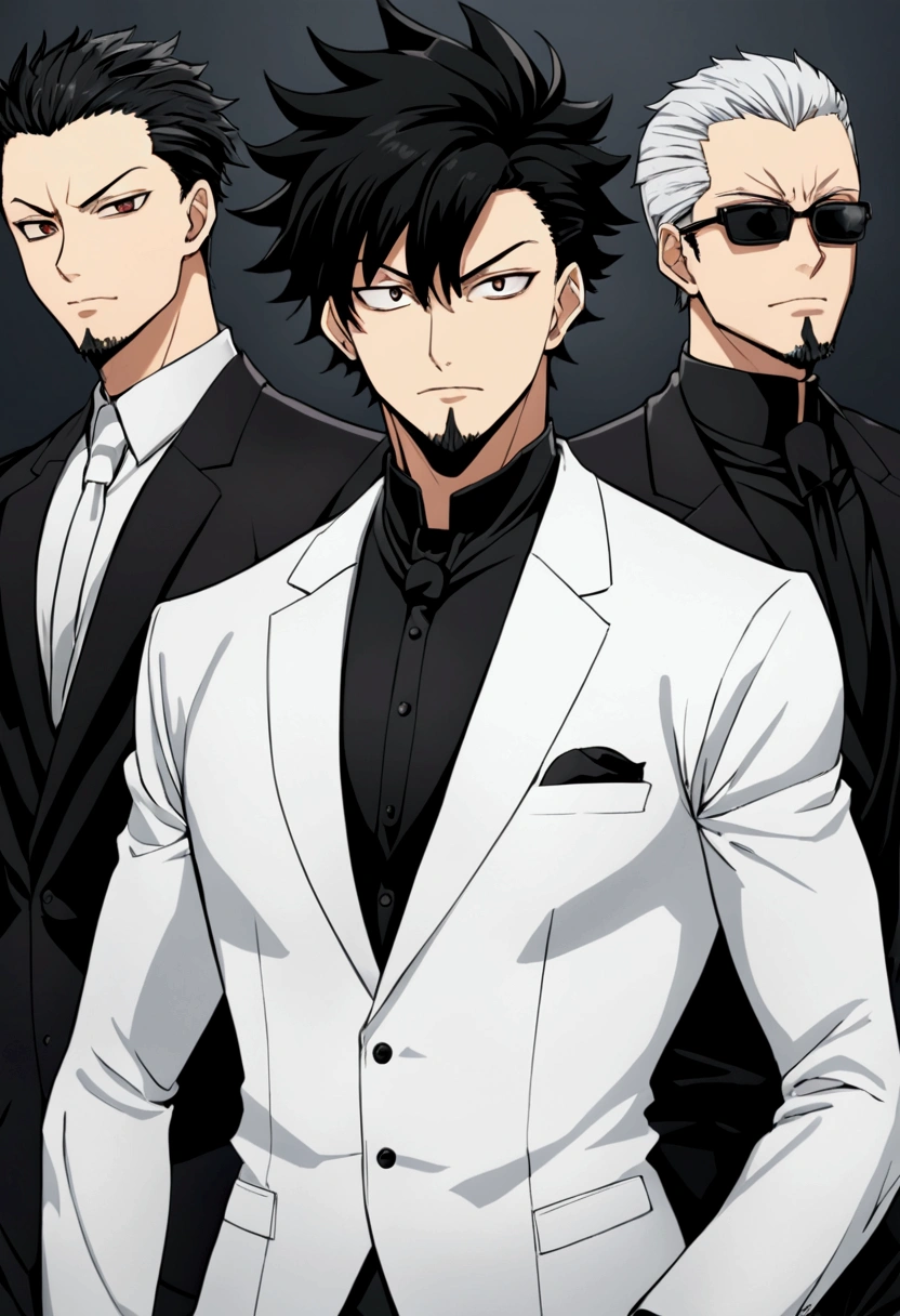 My hero Academia 1 boy 1 ghost (Hero oc) He has a muscular tall build. His hair color is black na dhis shairtyle is undercut.He also have short black goatee. Toshio was a shy,insecure boy in private but adopted a warm and outgoing public persona. He is 16 years His full name is Iwamoto Toshio. His family owned funeral home His quirk is Ghost which make the user can summon the spirit of the dead.These spirits have powerful physical attributes and quirk. The spirits he summoned have their own consciousness. The user also have ghost asisstant that look like the user but older and taller named Akira.His personality is sarcastic,introvert,serious and no nonsense. both of them wear the same costume,Toshio wear white suit with black rose.Akira wear black suit with white rose
