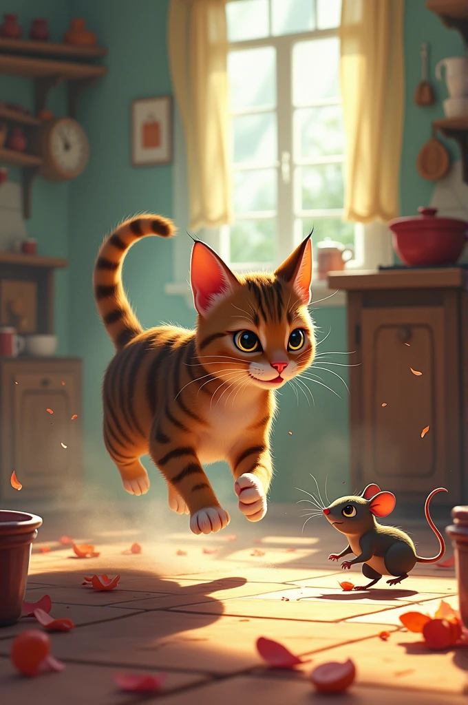 Cat running from a mouse